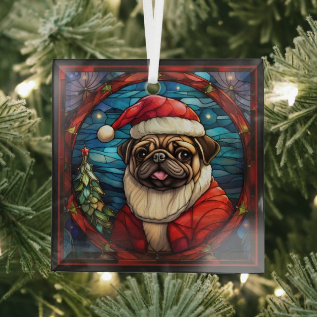 Pug Dog in Santa Hat Ornament (Insitu)