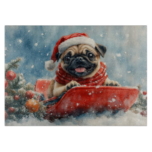 Pug Dog in Sledge Let it Snow Christmas Cutting Board