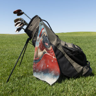 Pug Dog in Sledge Let it Snow Christmas Golf Towel