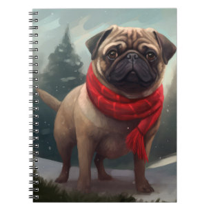 Pug Dog in Snow Christmas Notebook
