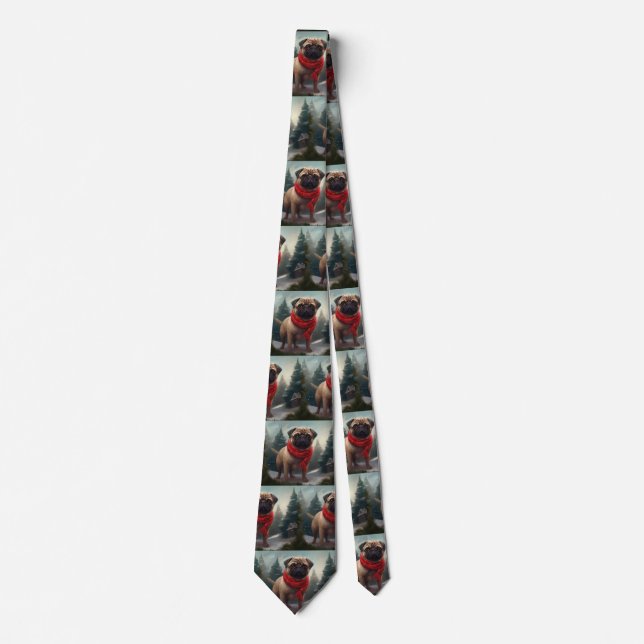 Pug Dog in Snow Christmas Tie (Front)
