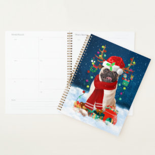 Pug Dog in Snow with Christmas Gifts Planner