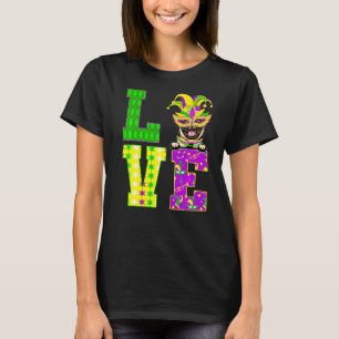 Pug Dog Lover I Love Mardi Gras Costume Mask T-Shirt