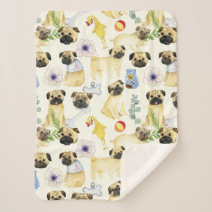 Pug dog lover patterned pet  sherpa blanket