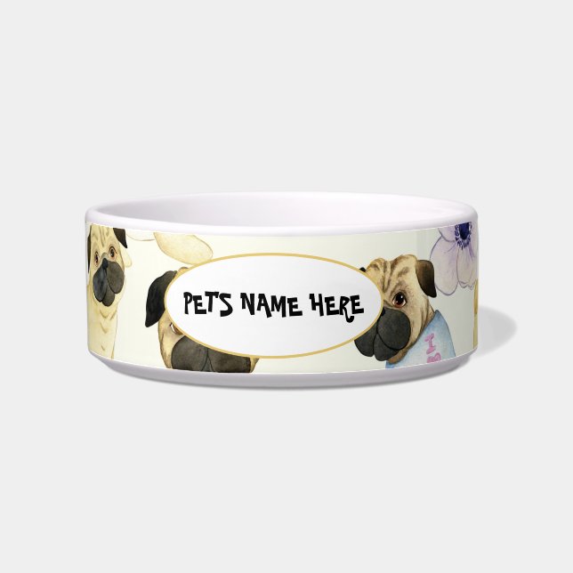 Pug dog lover personalised pet bowl (Left)