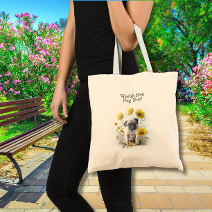 Pug Dog Mum Cute Watercolor Floral Personalised Tote Bag