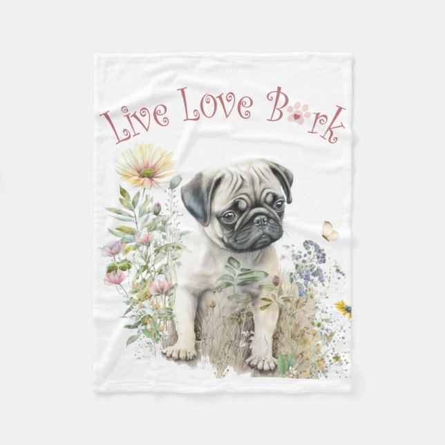 Pug Dog Mum Floral Fleece Blanket (Front)