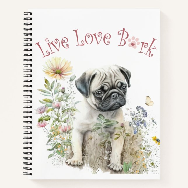 Pug Dog Mum Floral Notebook (Front)