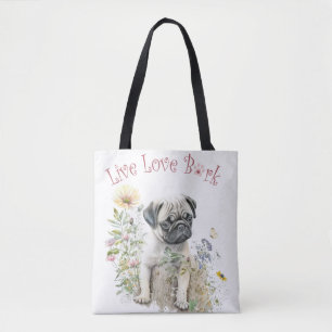 Pug Dog Mum Floral Tote Bag