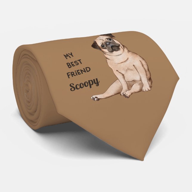 Pug Dog My Best Friend Custom Name Tie (Rolled)