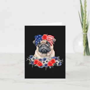 Pug Dog Ndana American Flag 4th Of July Card