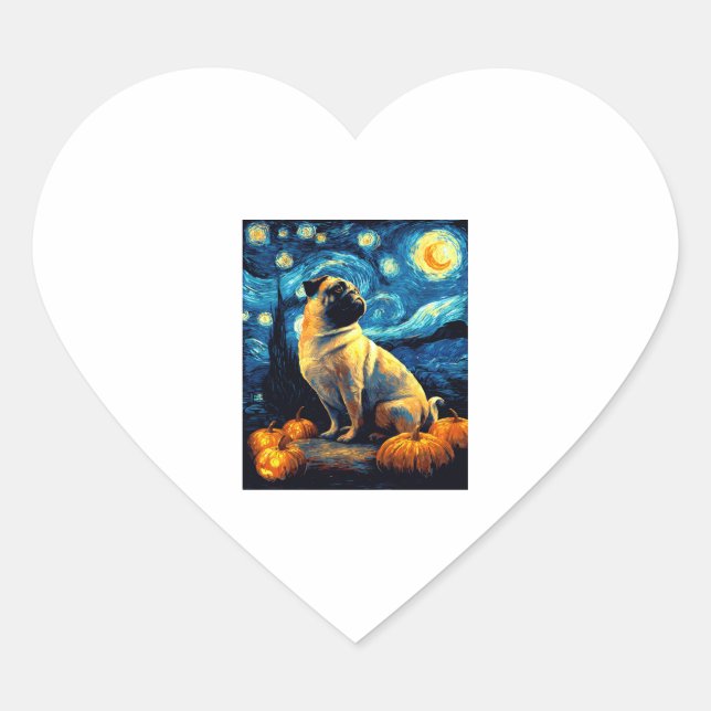 Pug dog of van gogh starry night halloween Funny J Heart Sticker (Front)