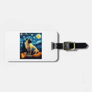 Pug dog of van gogh starry night halloween Funny J Luggage Tag