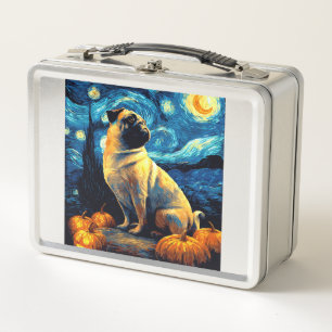Pug dog of van gogh starry night halloween Funny J Metal Lunch Box