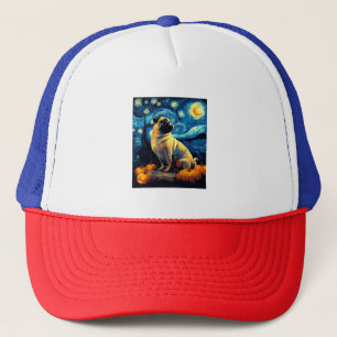 Pug dog of van gogh starry night halloween Funny J Trucker Hat