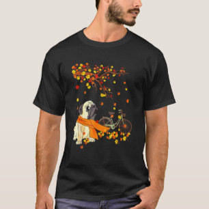 Pug Dog On Pumpkins Bicycle Autumn Leaf Fall T-Shirt