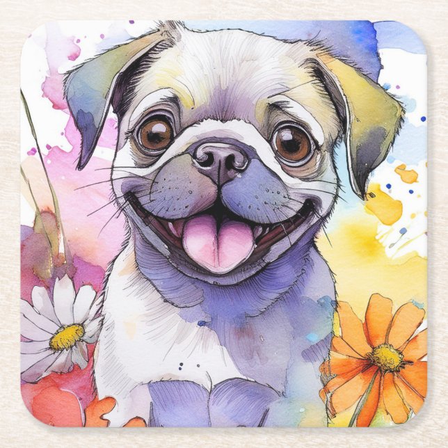 Pug Dog Paper Coaster (Front)