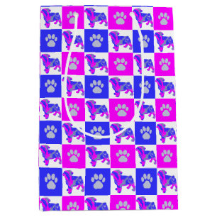 Pug Dog & Paw Crazy Hot Pink and Blue Medium Gift Bag