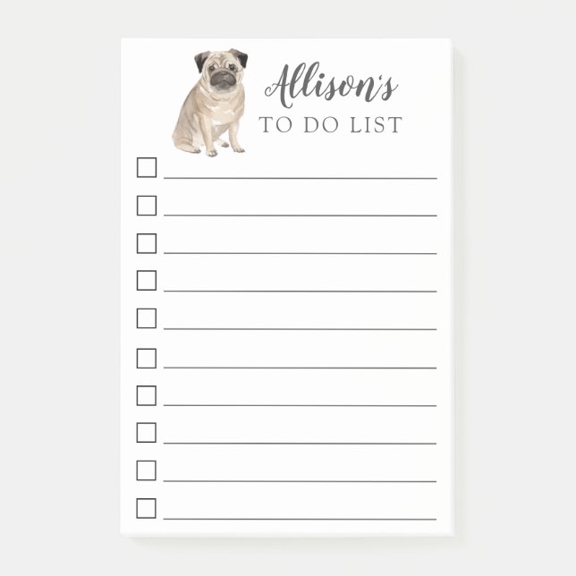 Pug Dog Personalised To Do List Post-it Notes (Front)