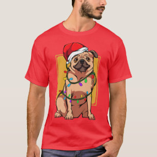 Pug Dog Pet Lights Fun Santa Cute Celebrate Happy T-Shirt