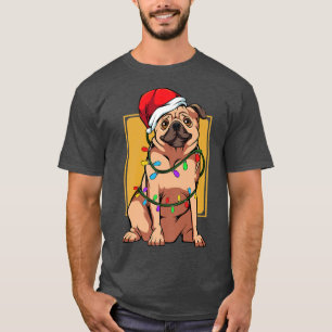 Pug Dog Pet Lights Fun Santa Cute Celebrate Happy T-Shirt