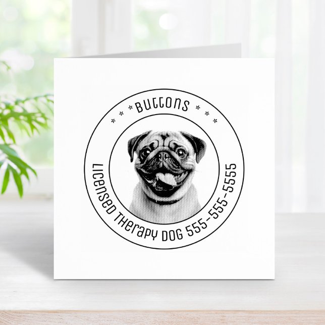 Pug Dog Pet Photo Round Rubber Stamp (Creator Uploaded)