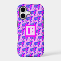 Pug Dog Pink & Blue Silhouette Monogram