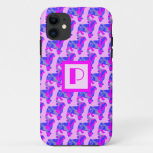 Pug Dog Pink & Blue Silhouette Monogram Case-Mate iPhone Case