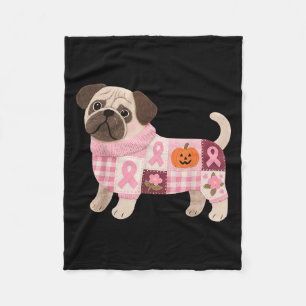 Pug Dog Pink Ribbon Breast Cancer Pug Pattern Felt Fleece Blanket