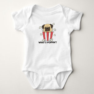 Pug Dog Popcorn Whats Poppin Funny Baby Bodysuit