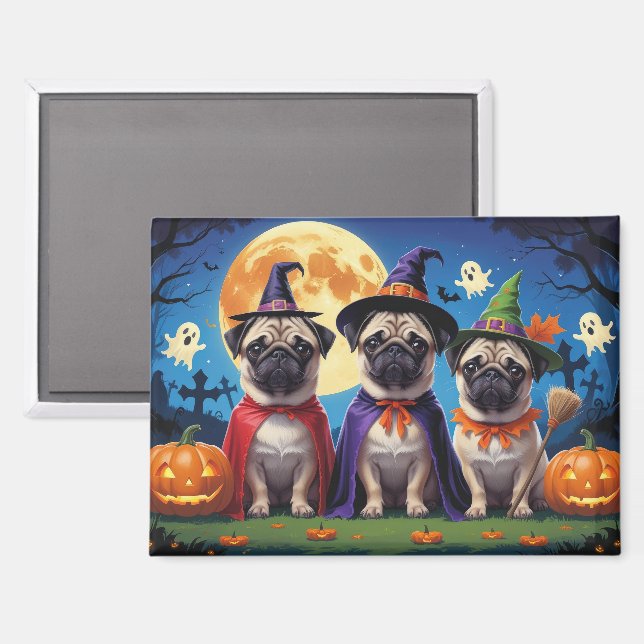 Pug Dog Pumpkin Halloween Funny  Magnet (Front/Back)