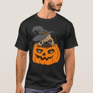 Pug Dog Pumpkin Hat Halloween T-Shirt