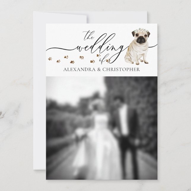 Pug Dog puppy Wedding Photo Invitation (Front)
