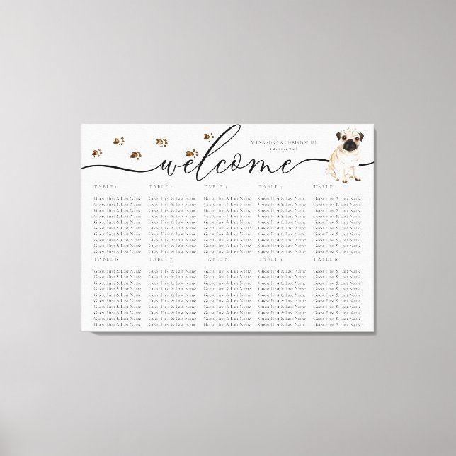 pug dog puppy Welcome Seating Table Numbers Canvas Print (Front)