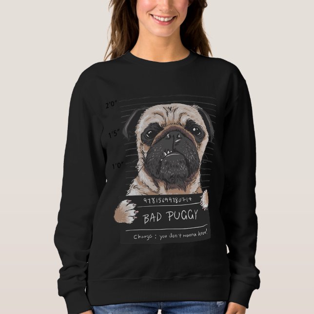 Pug Dog "Bad Puggy" Funny Bulldog Tee Cl (Front)