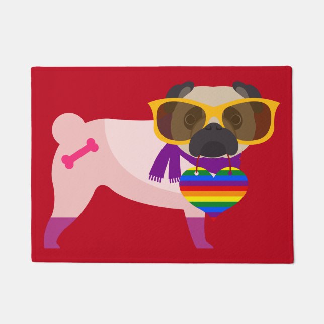 Pug Dog Rainbow Style Doormat (Front)