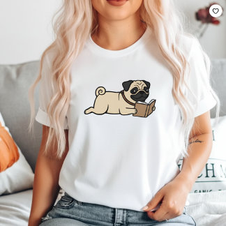 Pug Dog Reading Tee Funny Pug Mom   Dog reading