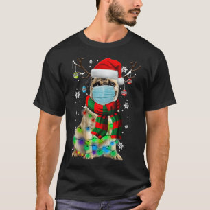 Pug Dog Reindeer With Face Mask Christmas Lights P T-Shirt