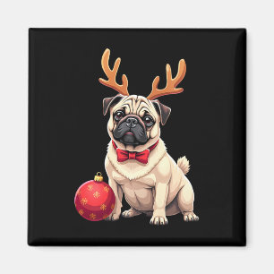 Pug Dog Reindeer Xmas Dog Lover Funny Family Chris Magnet