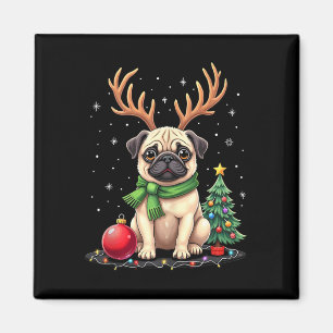 Pug Dog Reindeer Xmas Dog Lover Funny Family Chris Magnet