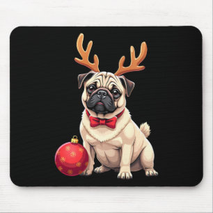 Pug Dog Reindeer Xmas Dog Lover Funny Family Chris Mouse Pad