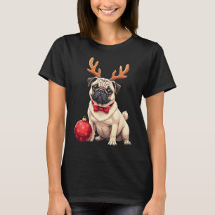 Pug Dog Reindeer Xmas Dog Lover Funny Family Chris T-Shirt