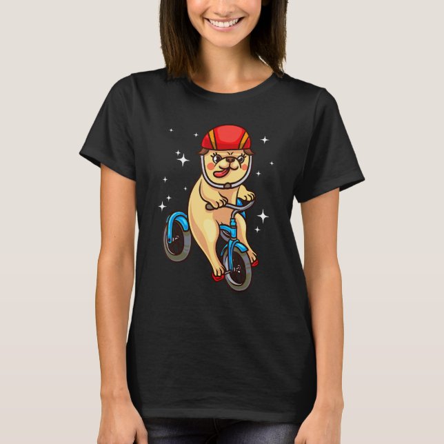 Pug Dog Riding Bicycle T-Shirt (Front)