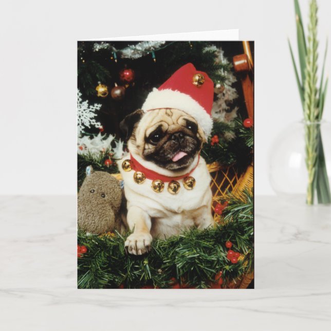 Pug Dog Santa Christmas Card (Front)