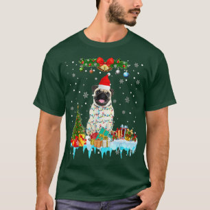 Pug Dog Santa Hat Reindeer Christmas Lights T-Shirt