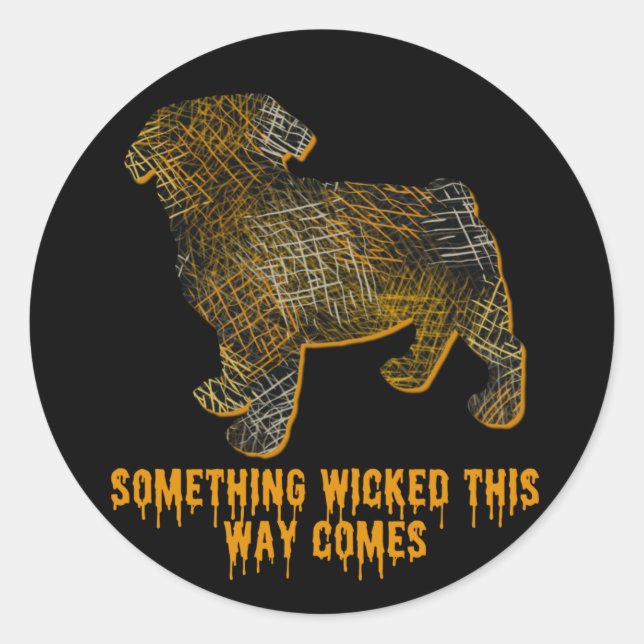 Pug Dog Silhouette Fun Halloween Classic Round Sticker (Front)