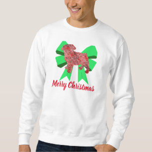 Pug Dog Silhouette Green Bow Christmas Sweatshirt