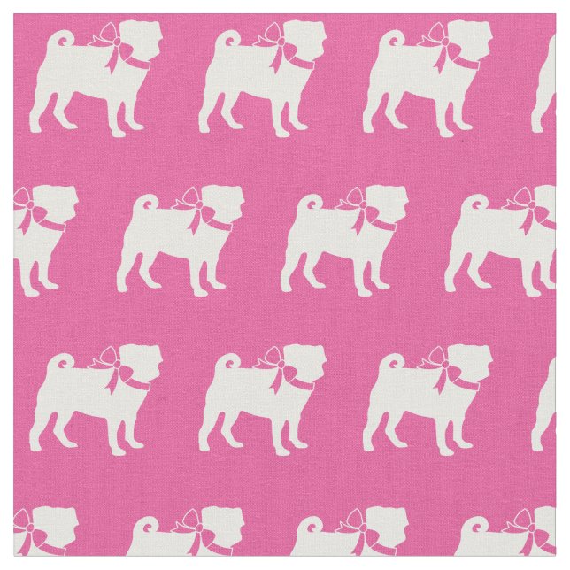 Pug Dog Silhouette Pet Pink Fabric (Close Up)
