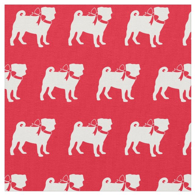 Pug Dog Silhouette Pet Red Fabric (Close Up)