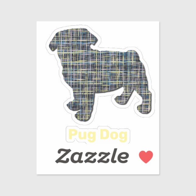 Pug Dog Silhouette Yellow & Blue Grid Cut Sticker (Sheet)